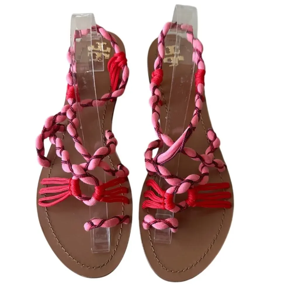 Tory Burch Paloma Sandals Pink Braided Strappy Boho Size 10.5